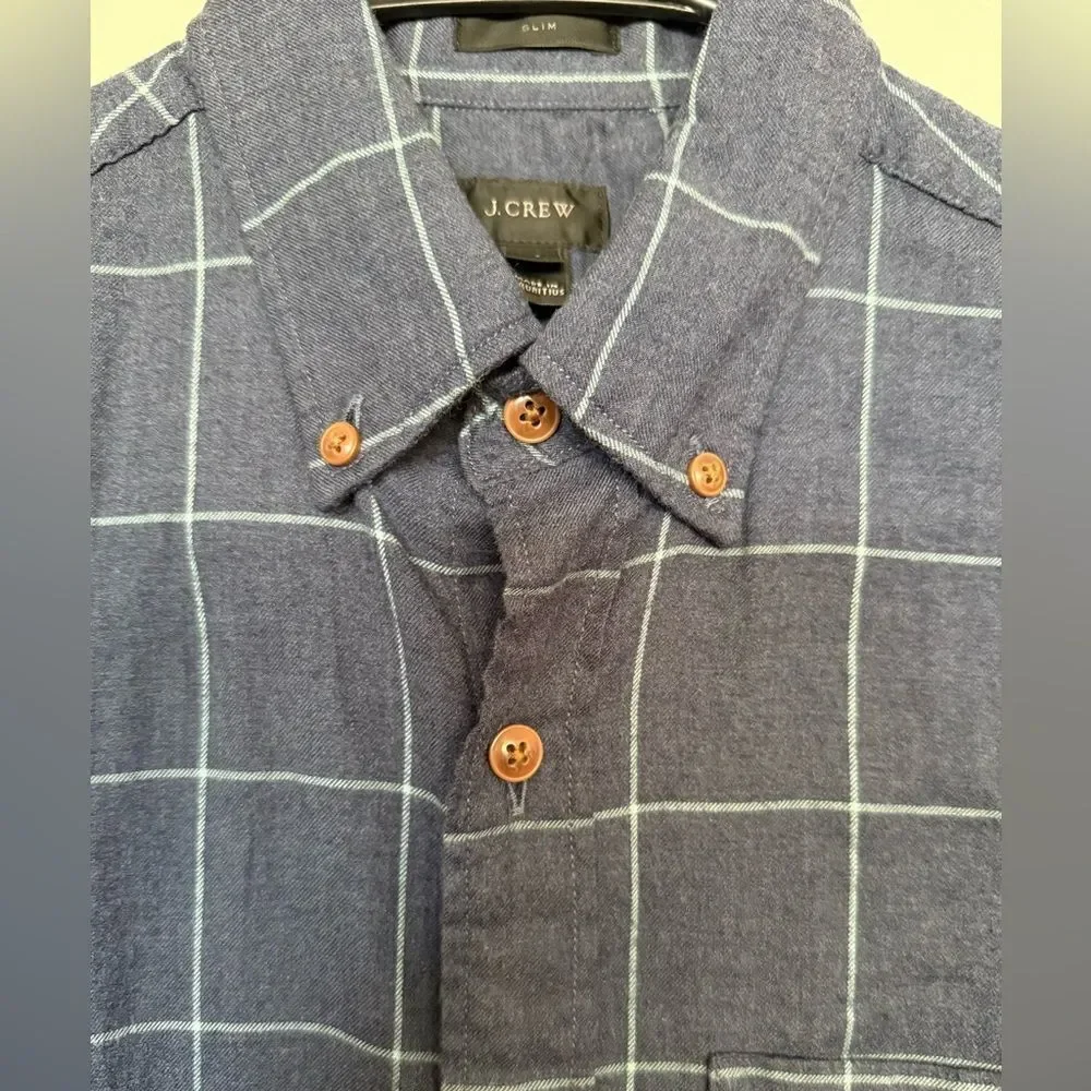 J. Crew Men's Blue Checkered Shirt 100% Cotton Size XS